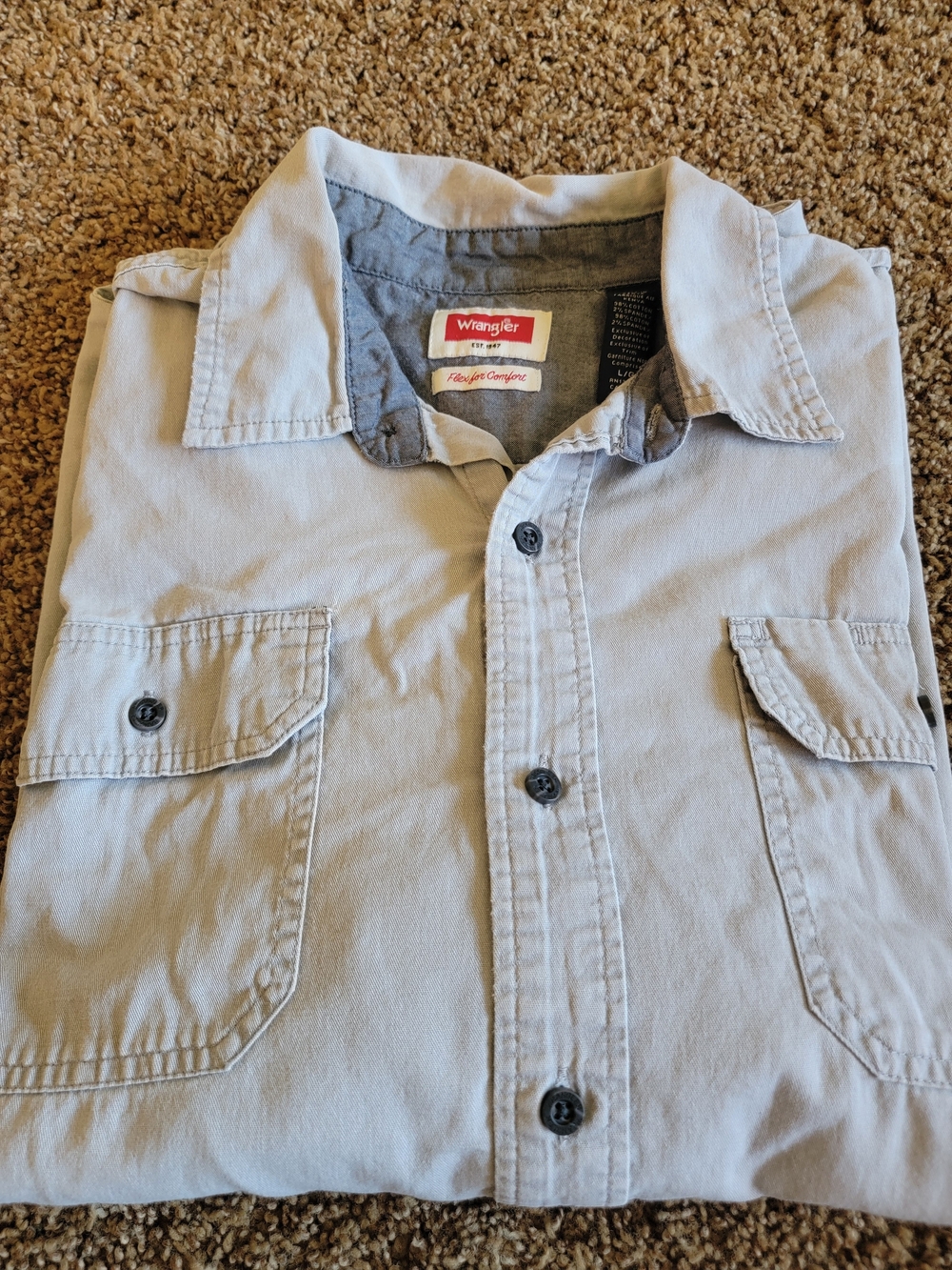 Wrangler Men's Light Gray Button-Front Work Shirt Size L